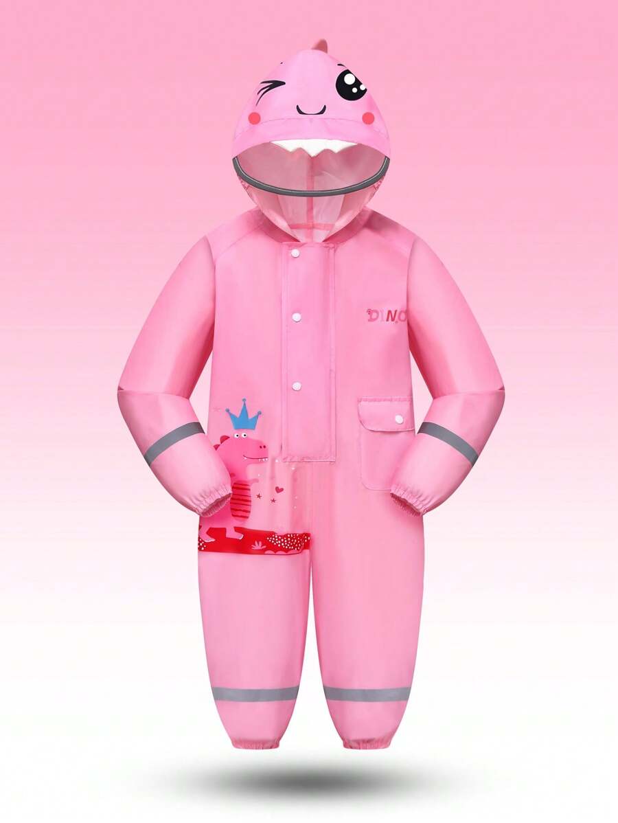 Macacão longo, impermeável e à prova de chuva, simples e fofo para meninas, na cor rosa
