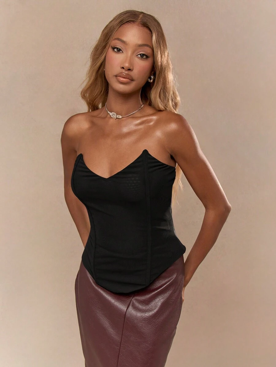 MISSGUIDED Sweetheart Neckline Mesh Boned Corset Curve Hem Bandeau Top