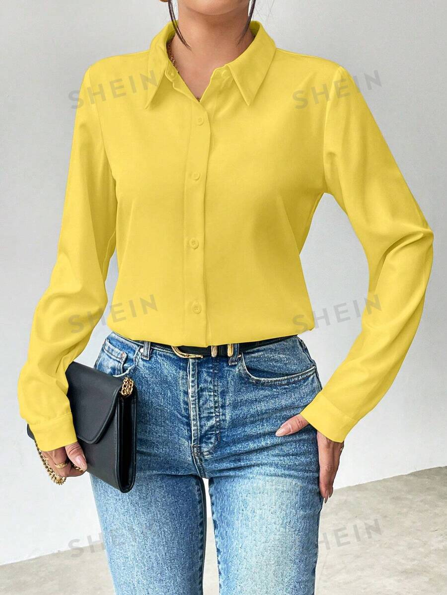 SHEIN Clasi Camisa de manga larga de unicolor simple para uso casual y de traslado