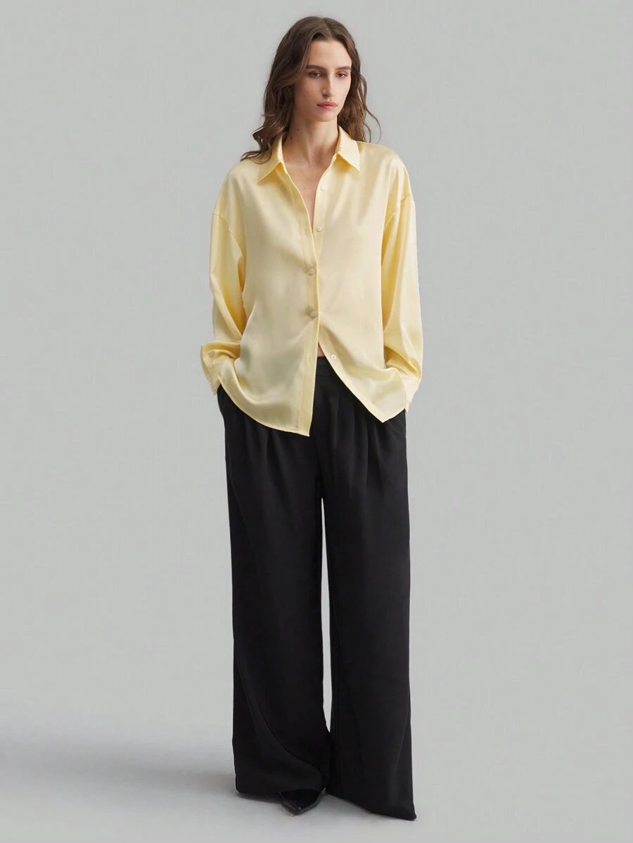 Ontre New Year Post- Women's Crew Neck Twist Back Design Cream-Yellow Business Casual Long Sleeve Shirt, Autumn/Winter Apparel
