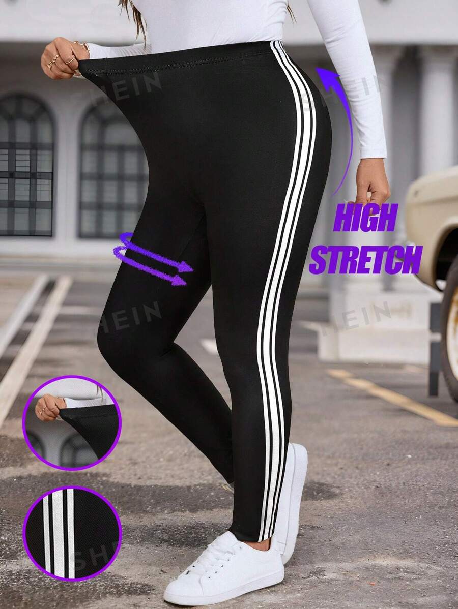 SHEIN LUNE Leggings deportivos casuales de talla grande, adecuados para atuendos de aeropuerto en otoño/invierno, atuendos de Acción de Gracias, ropa de Año Nuevo, ropa casual de primavera/verano para uso diario. Leggings ceñidos de cintura alta elásticos y de punto, adecuados para deportes, yoga y actividades al aire libre.
