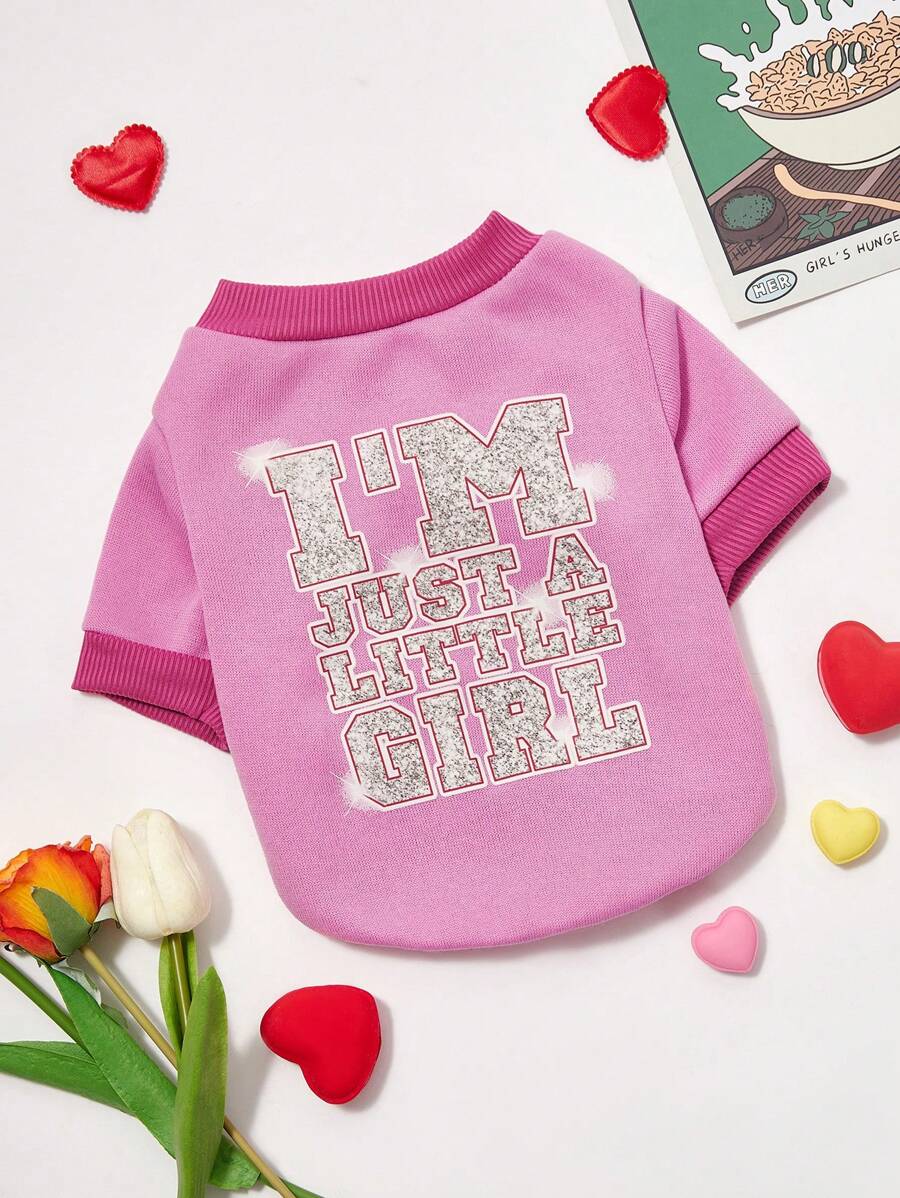 PETSIN 1pc Pet Dog Cat Sequin Adorable Graphic Crewneck Pullover Sweatshirt, Pink