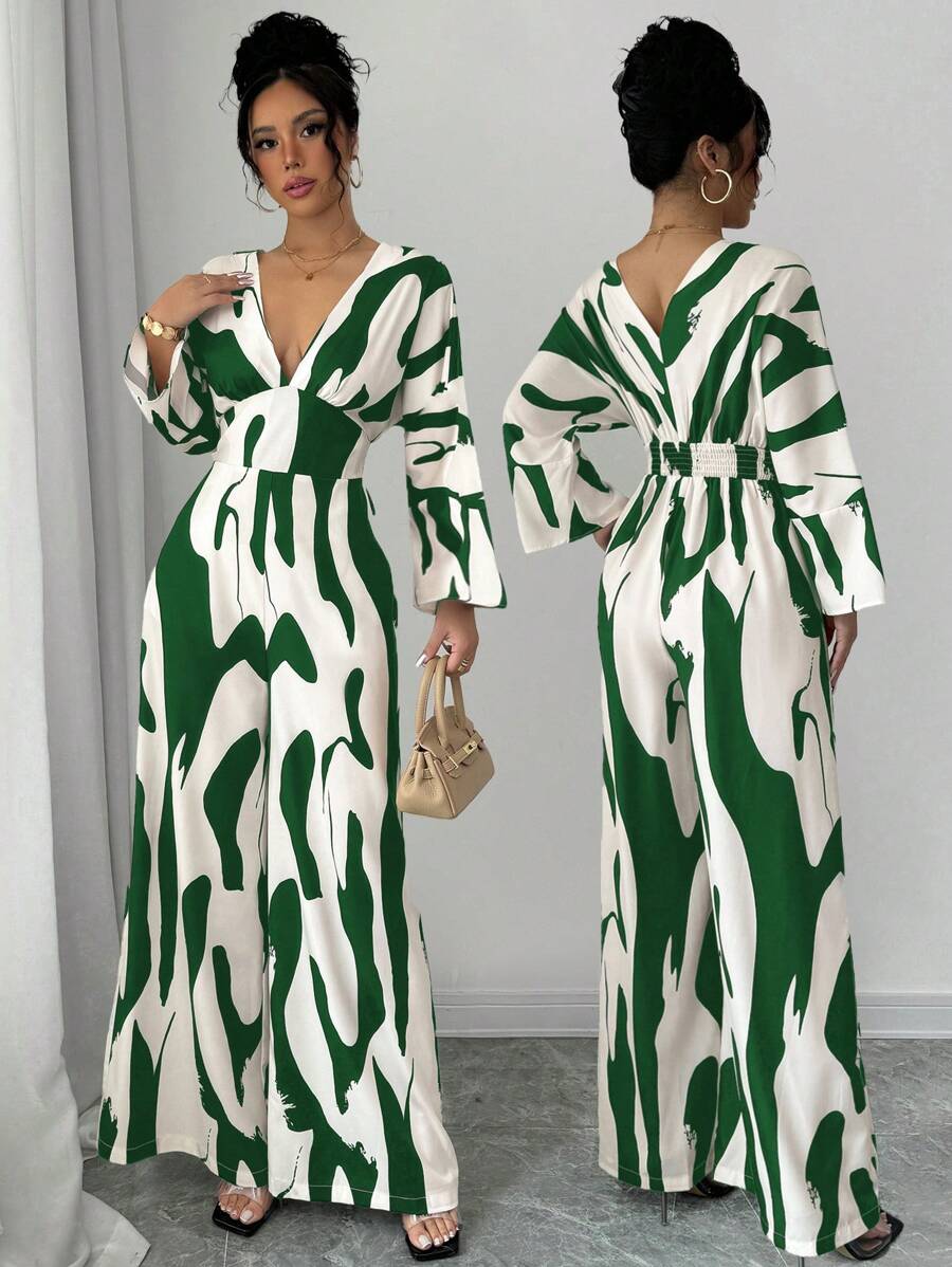 Calvaya Combinaison pour femme à imprimé noir et blanc asymétrique froncée, combinaison pour femme à taille haute et jambes larges, combinaison décontractée ample pour les femmes de tous les jours