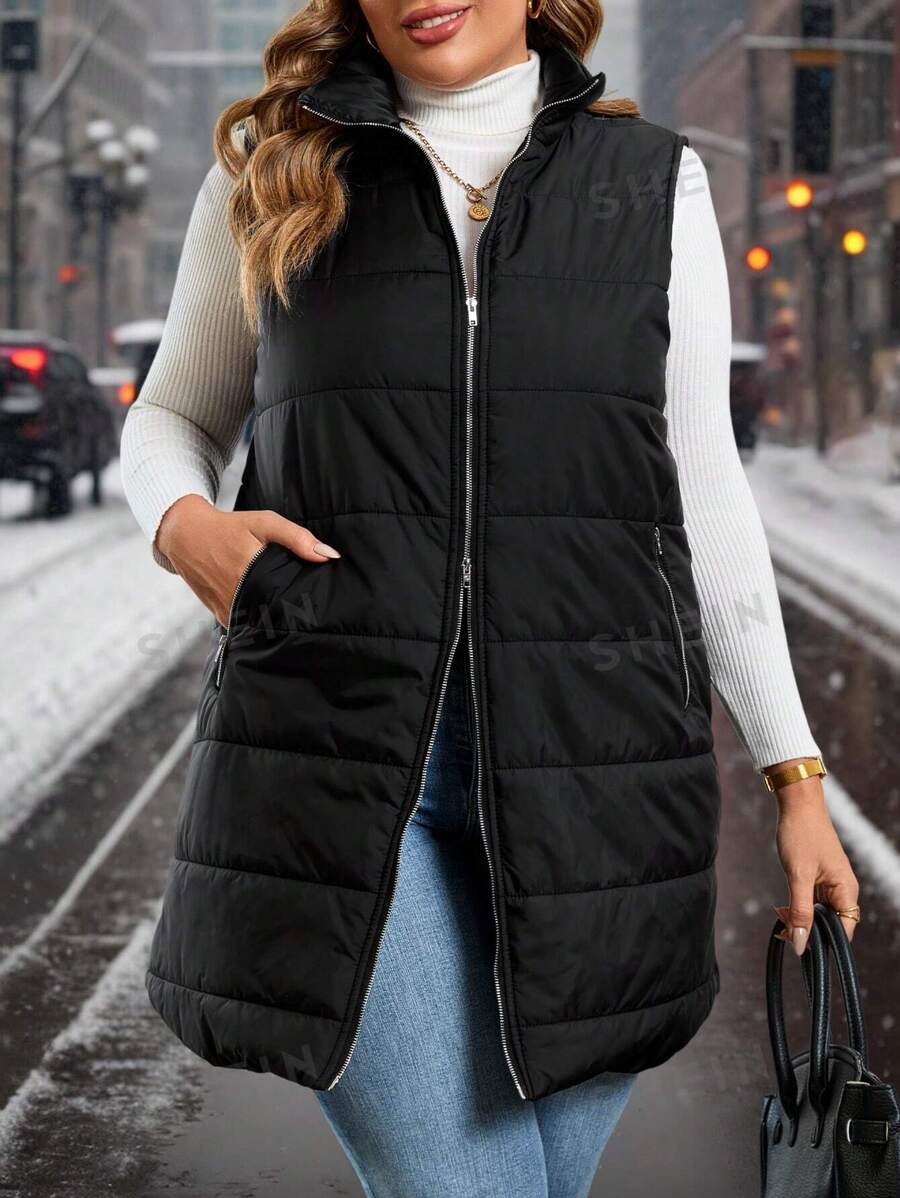 SHEIN Clasi Abrigo casual con acolchado sin mangas, talla grande, invierno