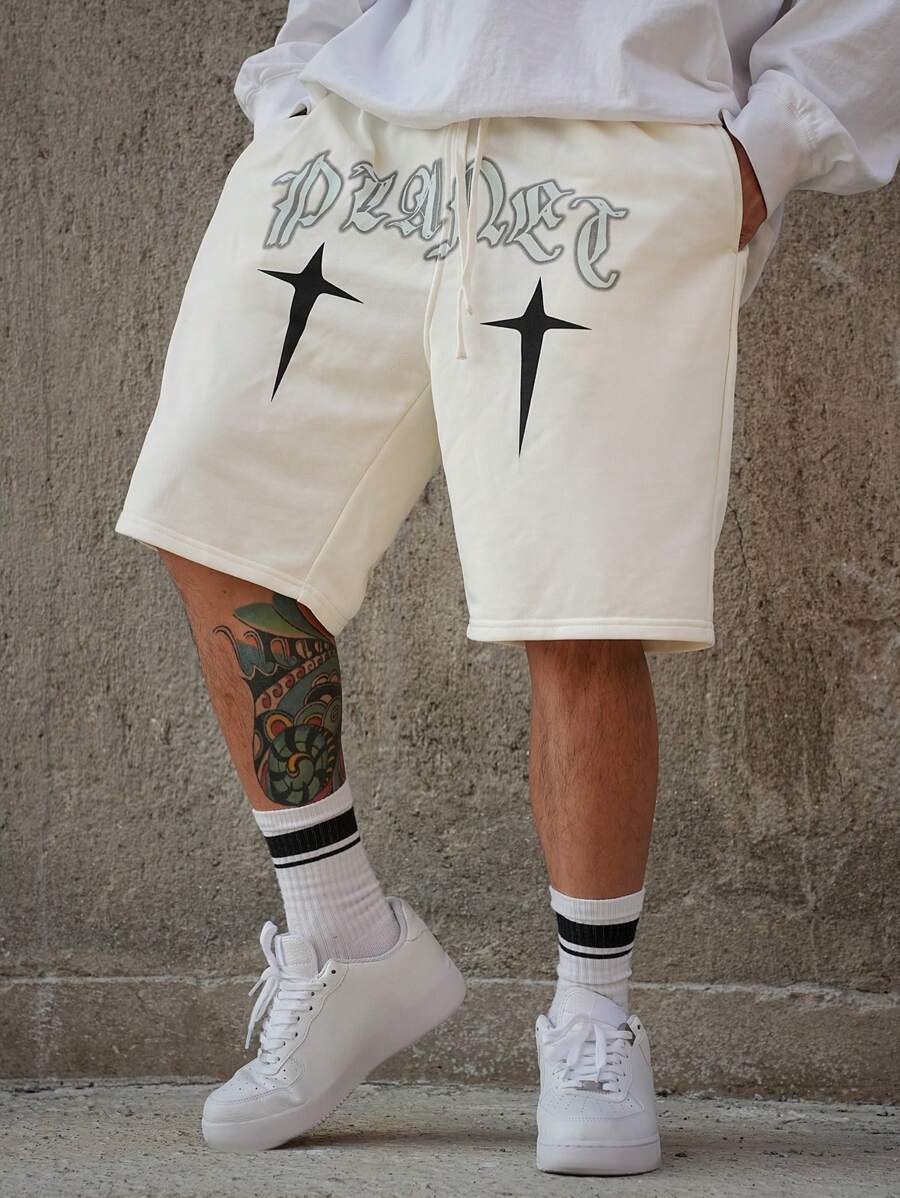 DAZY Pantalones cortos blancos con estampado de letras para hombre, de verano