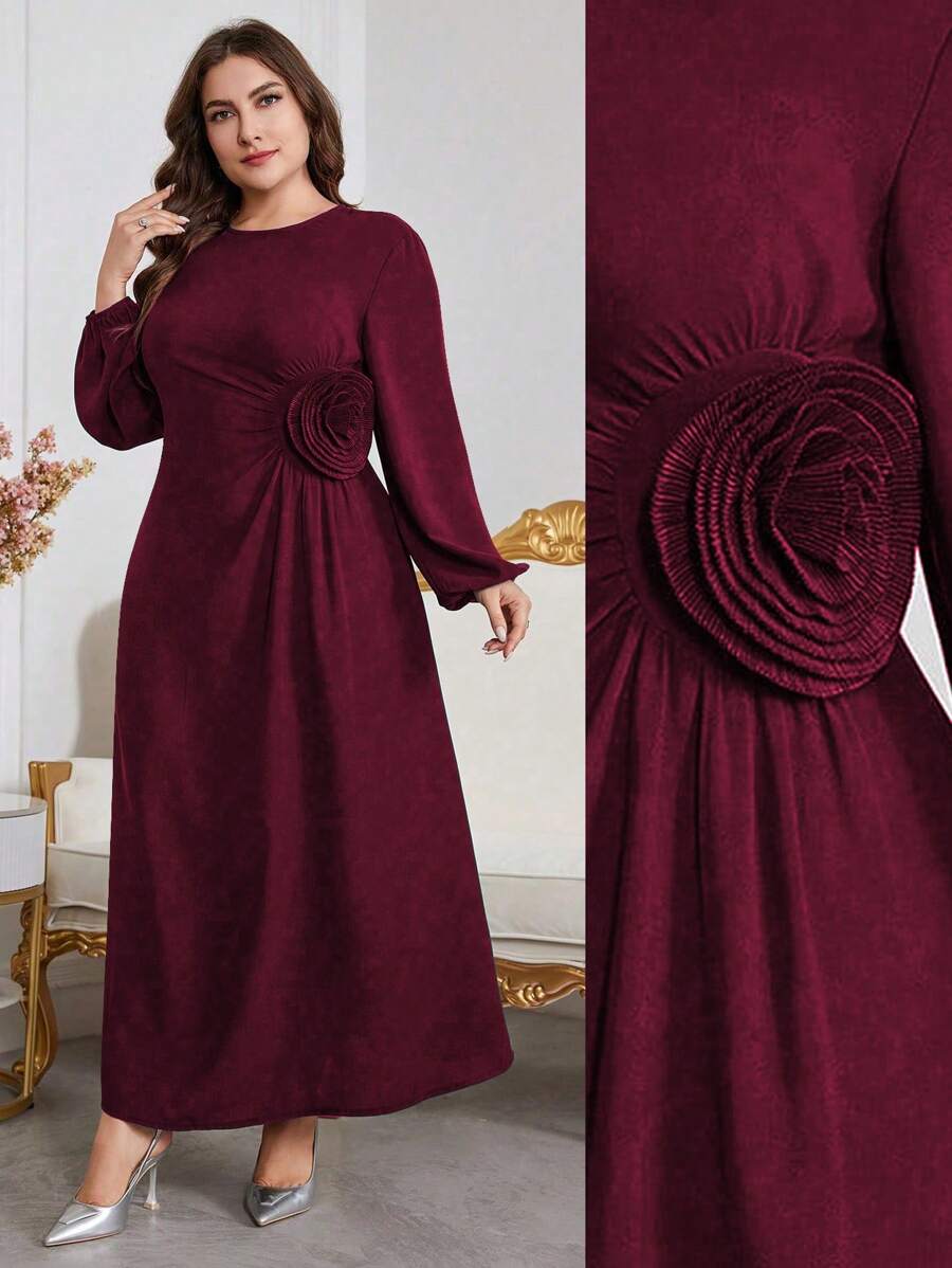 Modelyn Plus Size Women's 3D Flower Waisted Party Dress, Elegant A Line Dresses, For Evening Party/Wedding Guest/Anniversary For New Year Clothes Maxi Women Outfit Long Evening Dresses