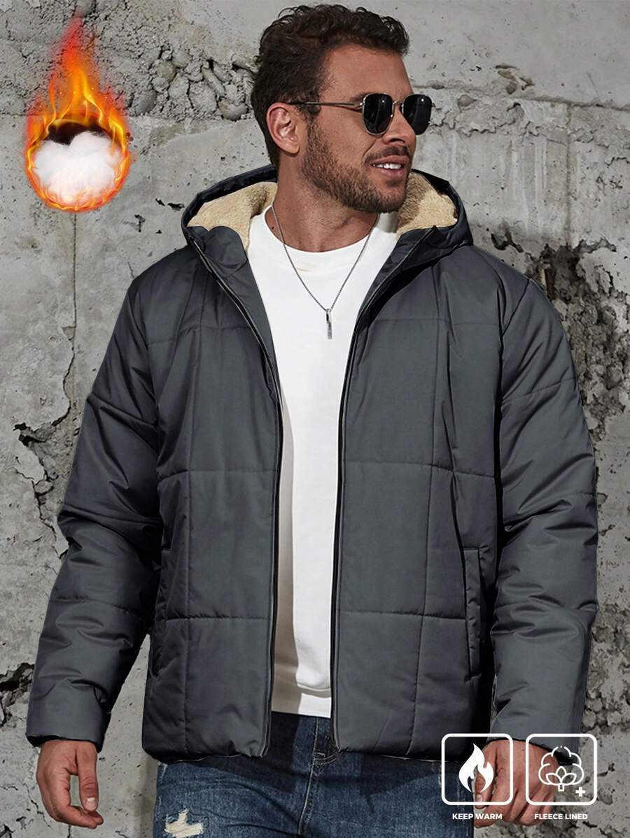 Manfinity Homme Abrigo acolchado con capucha informal para hombre talla grande, de invierno