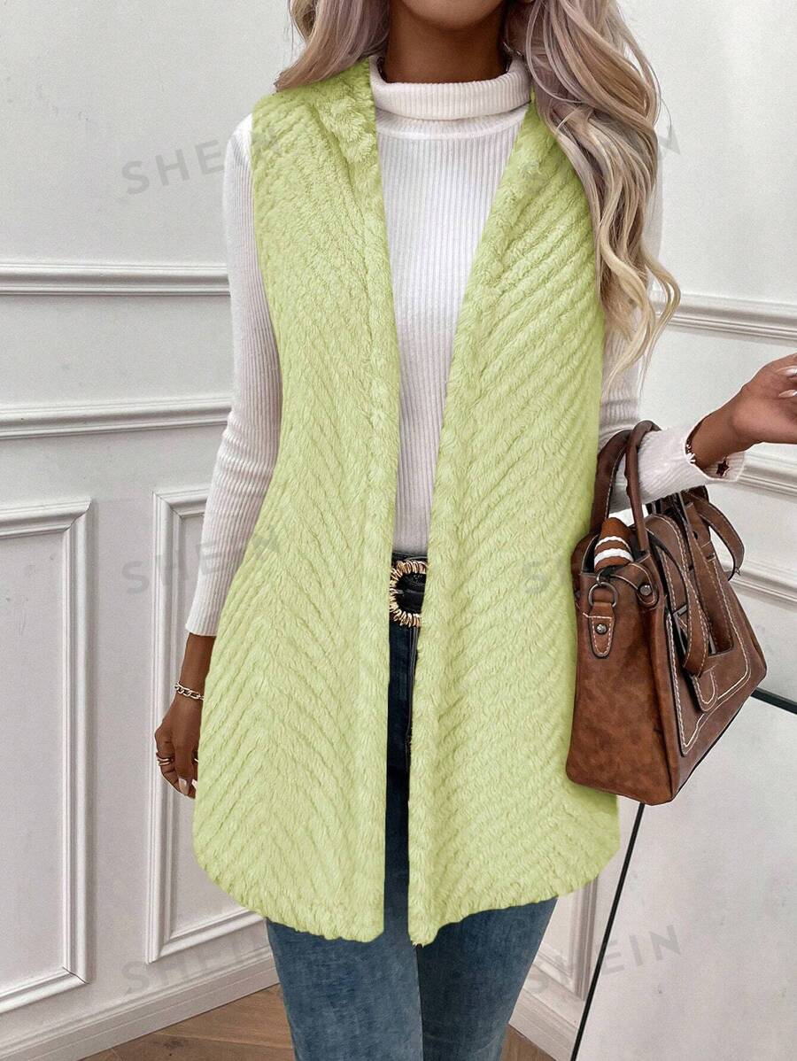 SHEIN LUNE Chaqueta regular versátil de unicolor con capucha y sin mangas