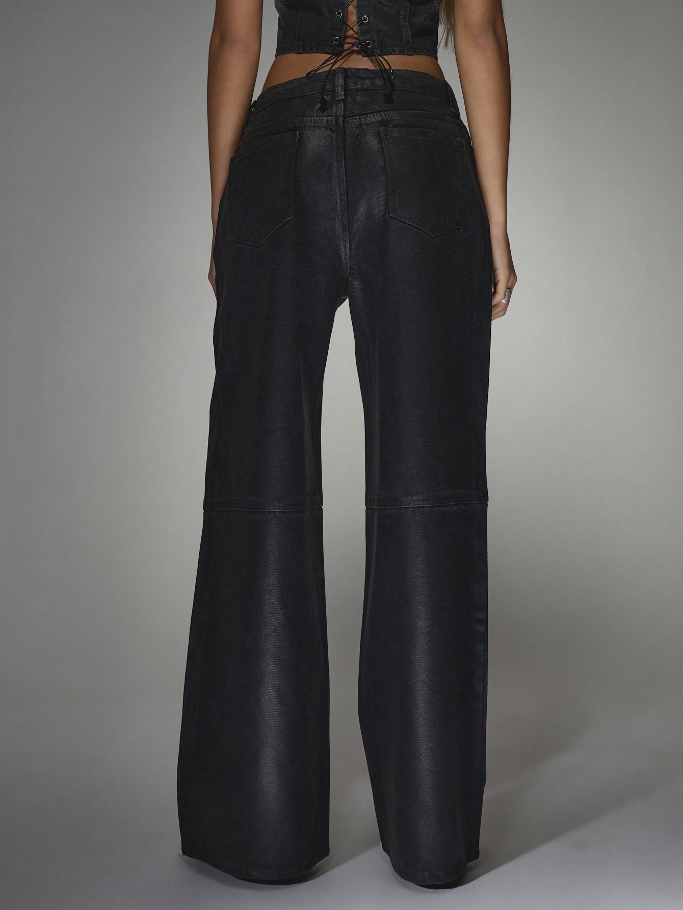 MISSGUIDED Coated Denim Wide Leg Jeans With Panel Design