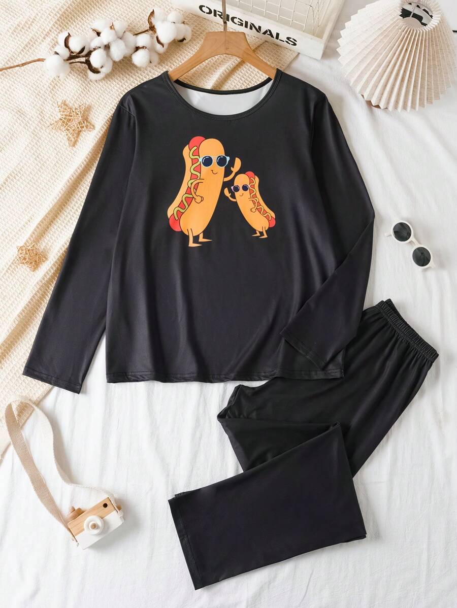 Teenage Boys' Printed Crew Neck Long Sleeve Pajamas Set With Pants