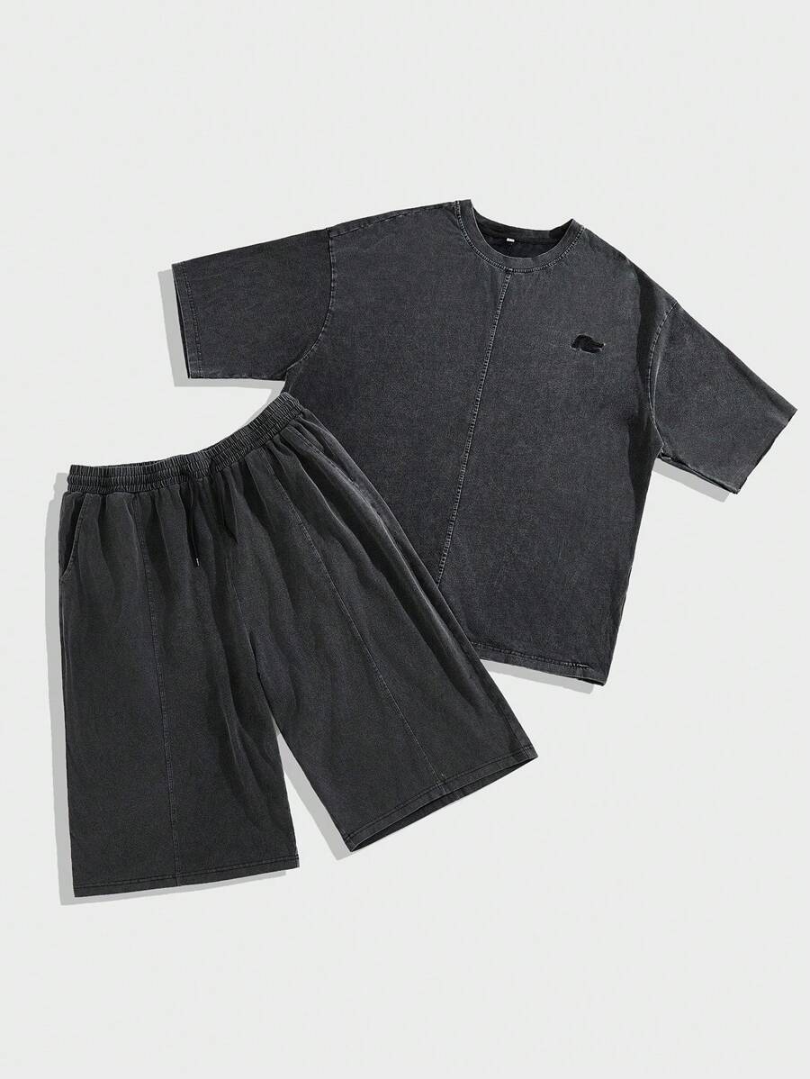 Manfinity Roughcore Plus Size Heren Ronde Hals Korte Mouw Top En Shorts Casual Set