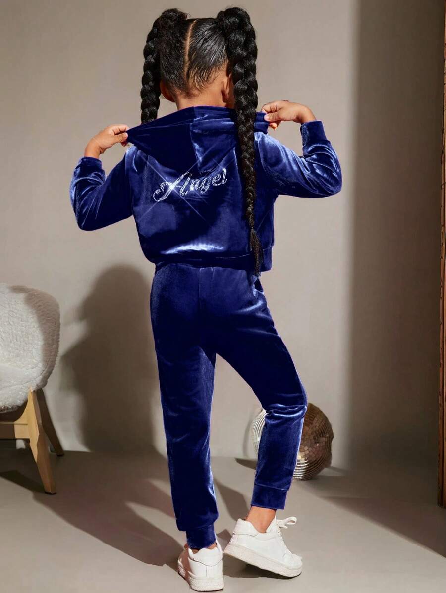 SHEIN Jong meisje mode feest fluwelen effen kleur capuchon vest set