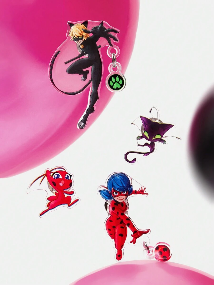 Miraculous Ladybug X SHEIN 4pcs/Set Cartoon Pattern Acrylic Badge Brooch
