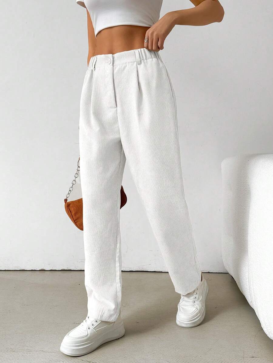 SHEIN EZwear Women Casual Versatile Solid Color Corduroy Pencil Pants