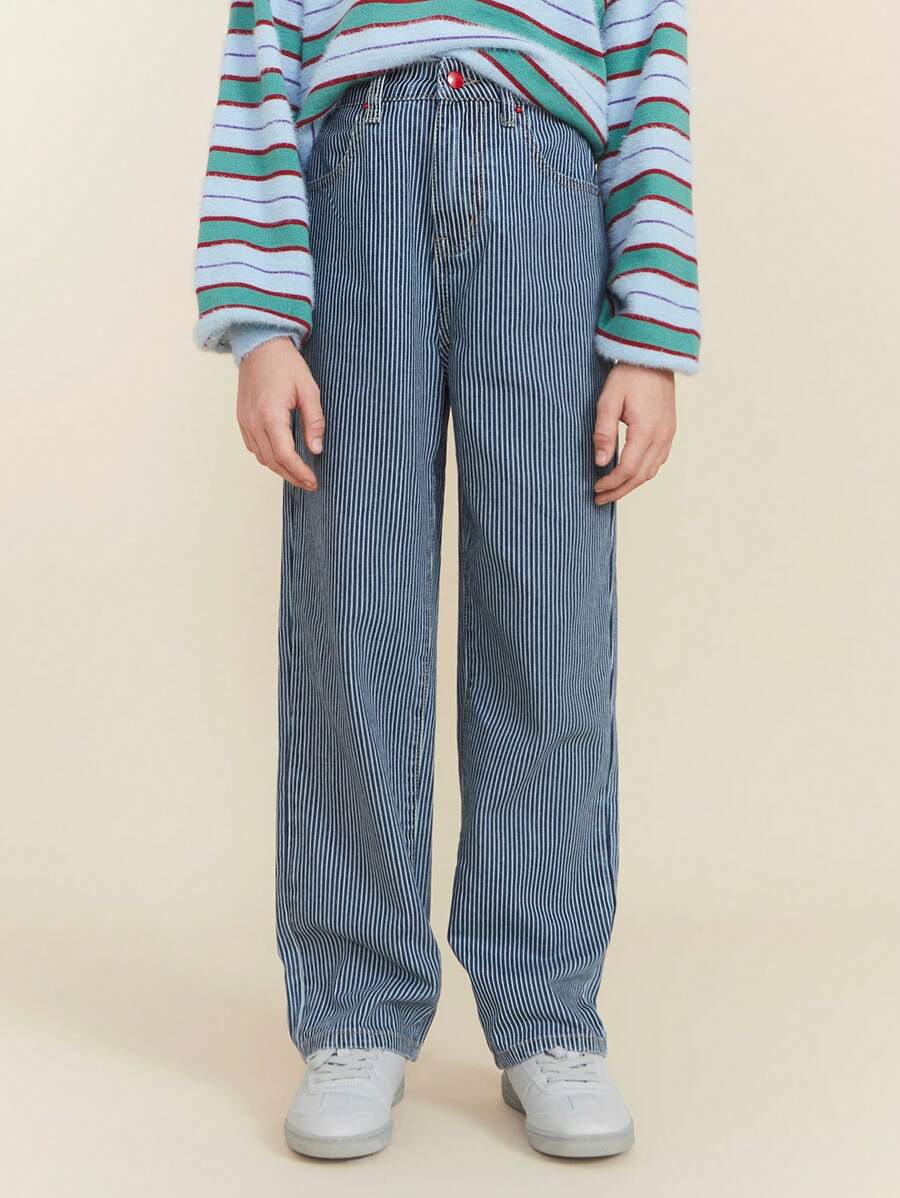 THE HAPPY LOOK Tween Boy Denim Pants With Striped Design, Casual And Fashionable For Daily Wear