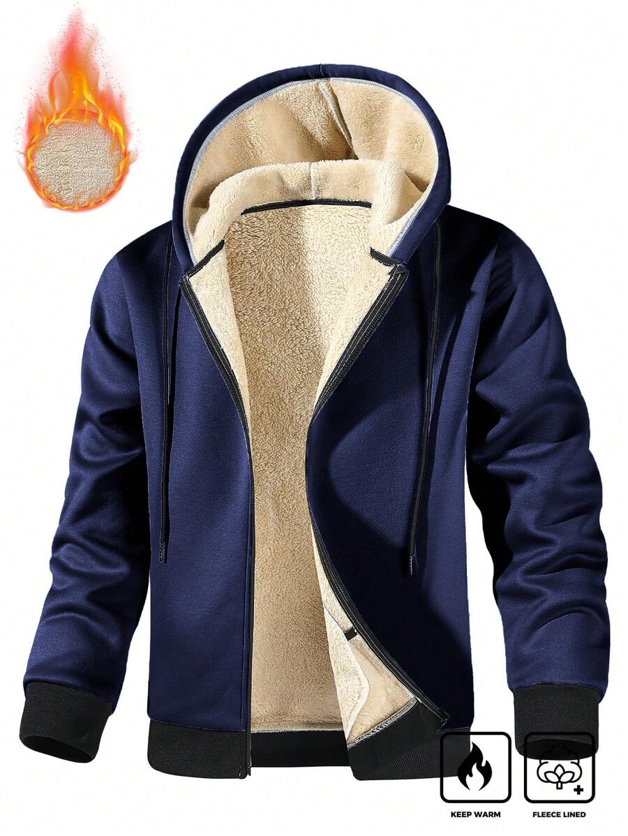 Manfinity Homme Plus Size Men's Fleece Hooded Zip Up Long Sleeve Cardigan & Jackets