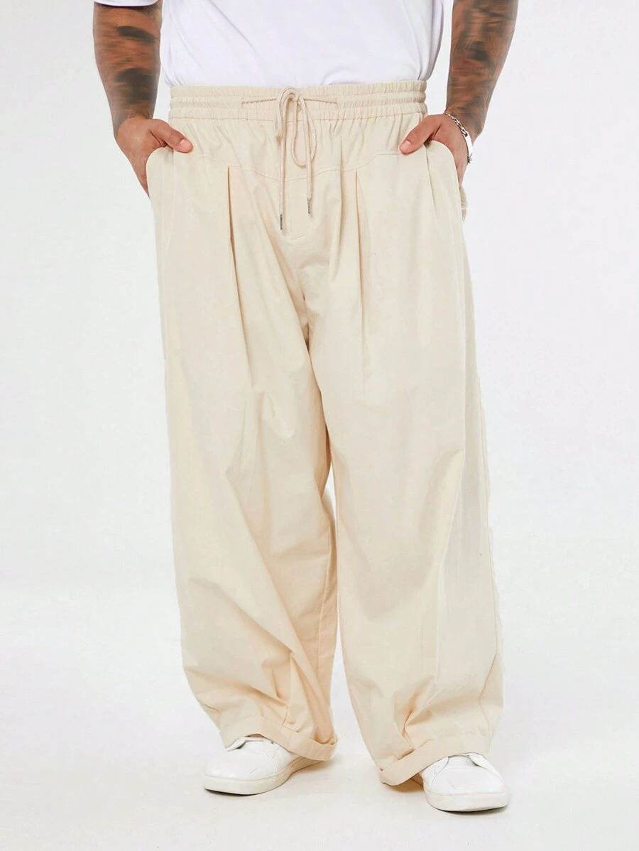 Manfinity NXTstreet Pantaloni casual beige intrecciati, larghi e morbidi, per uomo taglia comoda, pantaloni ampi semplici per l'autunno, ideali come regalo per il marito o il fidanzato