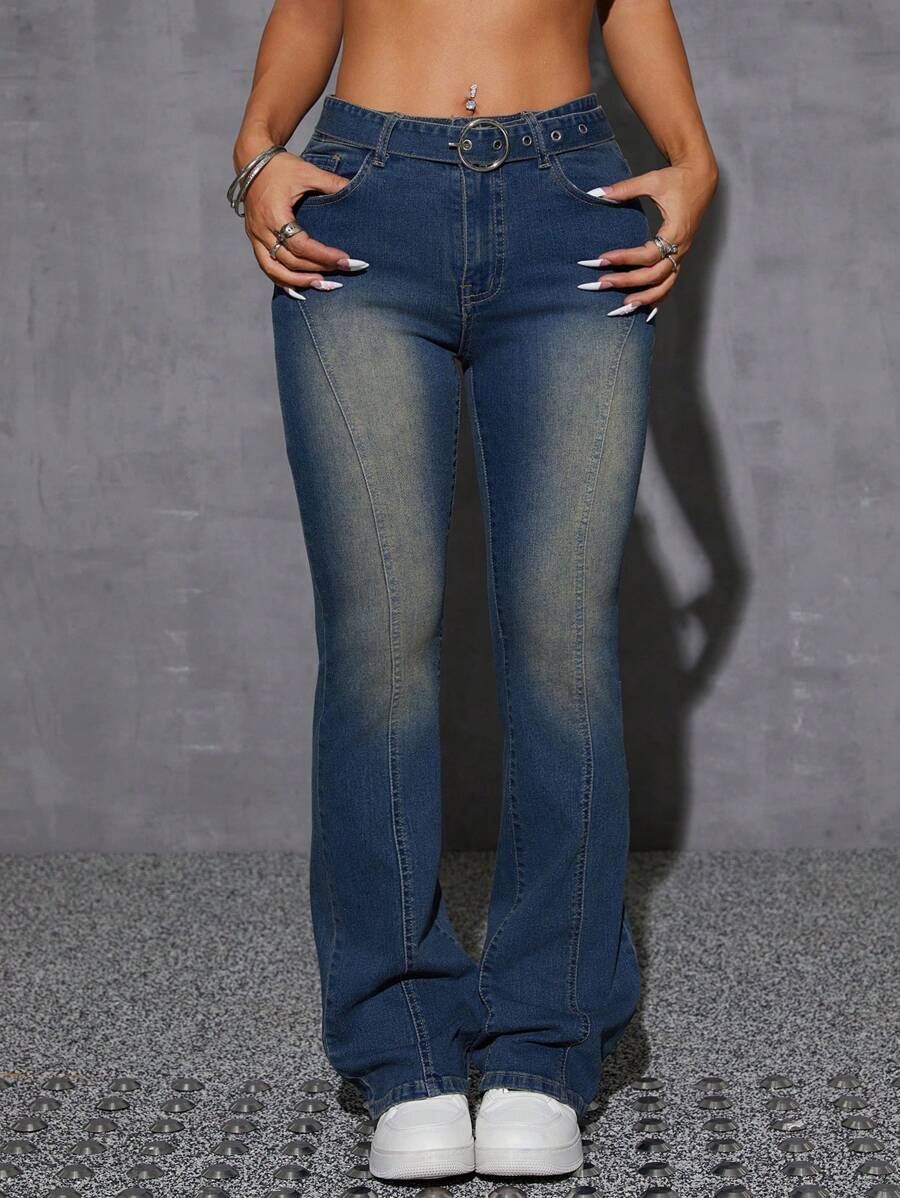 SHEIN EZwear Women's Button Front Pocket Simple Denim Jeans, Casual Everyday Wear