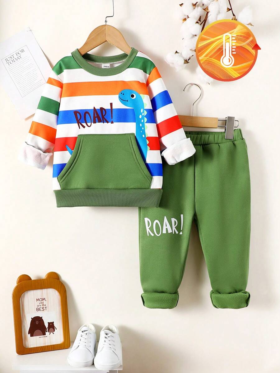 2pcs/Set Toddler Boy Vivid Color Striped Long Sleeve Top, Vibrant And Adorable