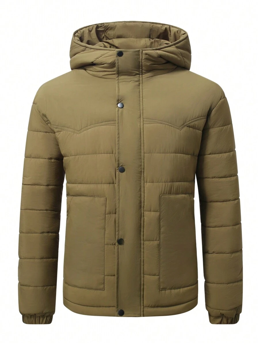 Manfinity Sport Corelite Boyfriend Style Men's Plain Color Hooded Casual Padded Coat, Winter