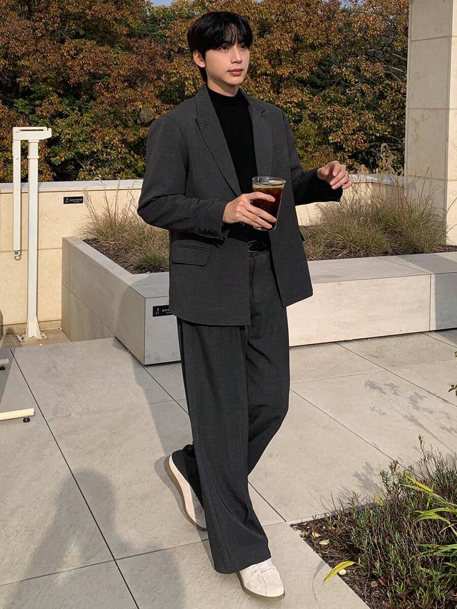 DAZY Men's Solid Color Suit Jacket And Pants Set