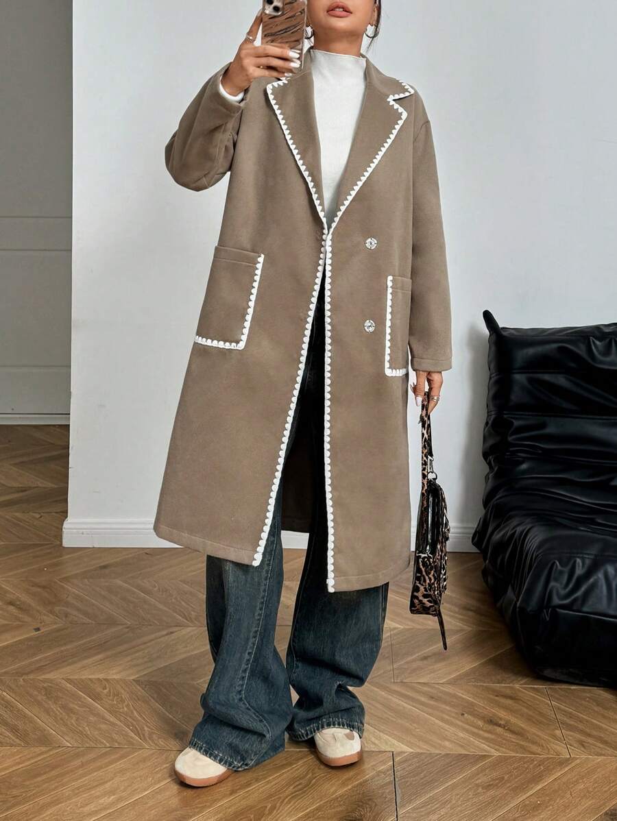 SHEIN EZwear Contrasterende afwerking, voorkant, knoop, lange mouwen, zakken, casual jas