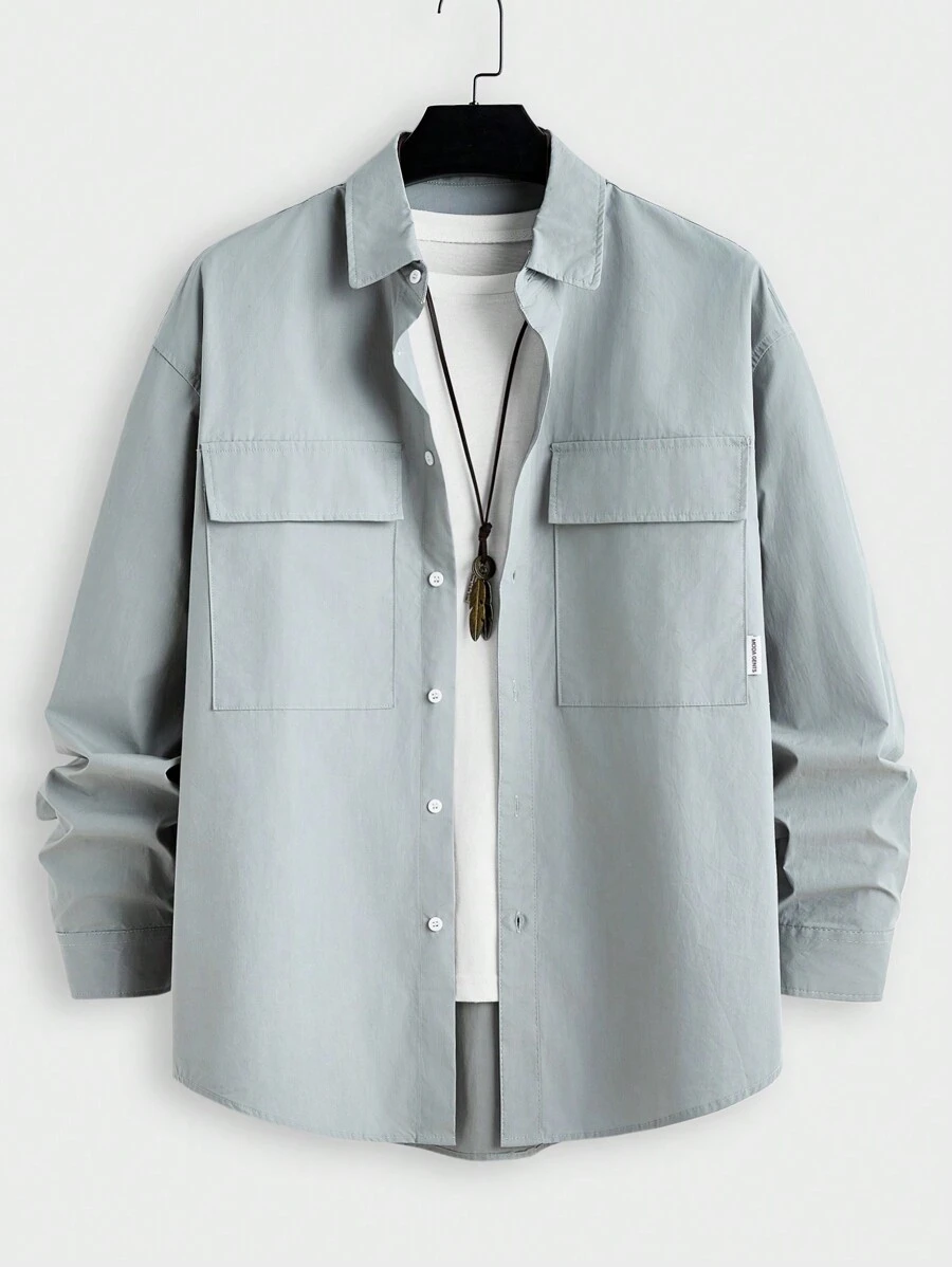 Manfinity VCAY 1 pieza Camisa casual de manga larga con hombros caídos y tejido holgado para hombre, adecuado para uso diario