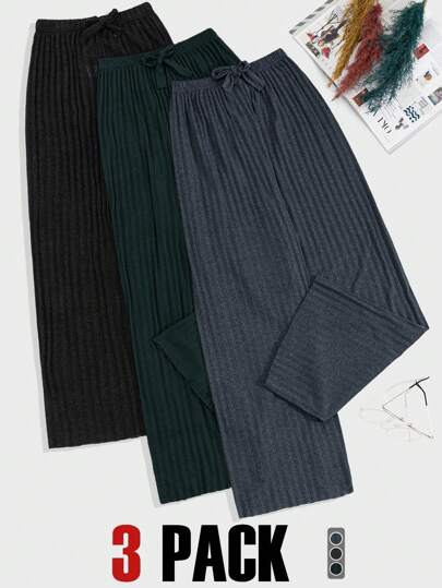 100%Cotton 3 Pcs Solid Knit Pant Set