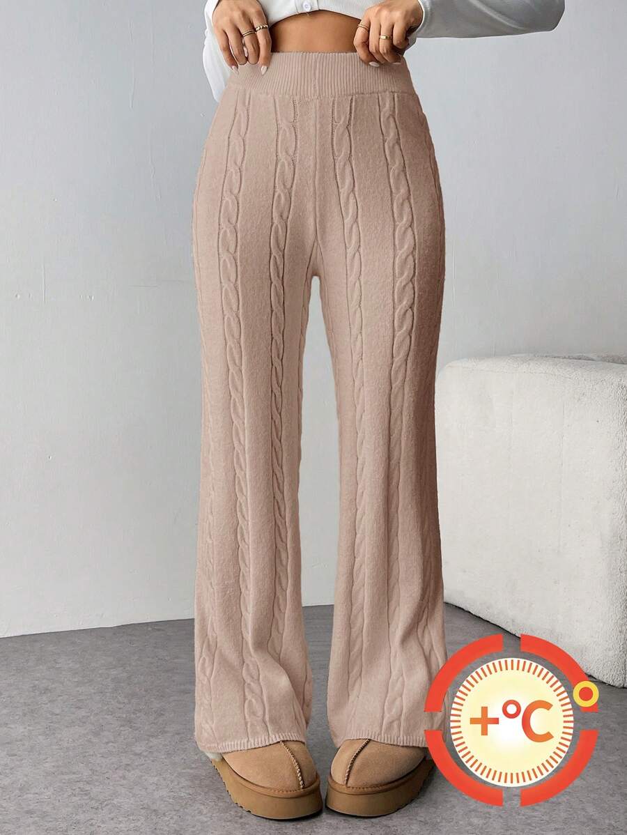 SHEIN Privé Women's Twist Flowers Straight Wide Leg Knitted Pants