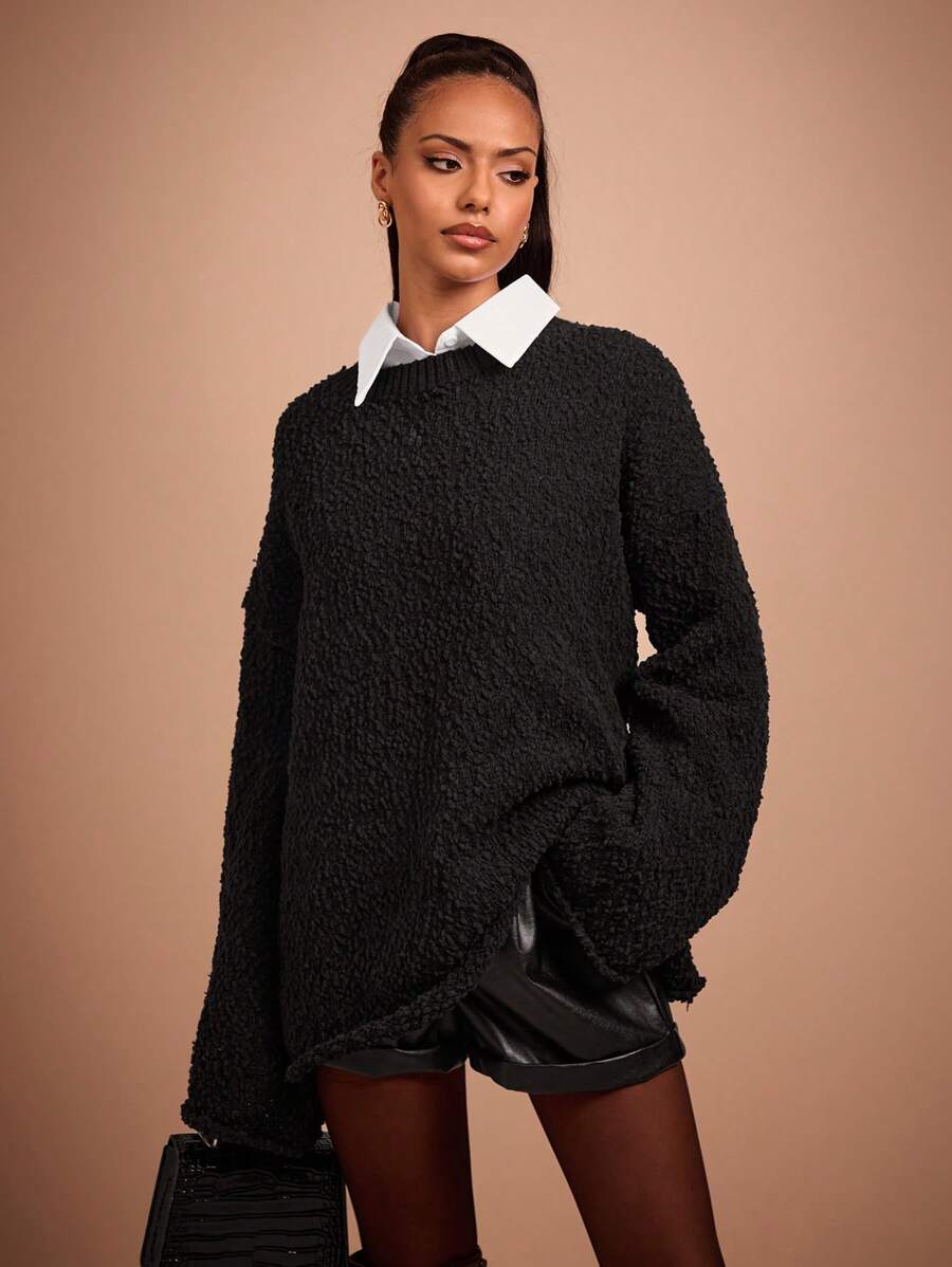 COSMINA Women's Casual Solid Color Drop Shoulder Sweater, Autumn/Winter