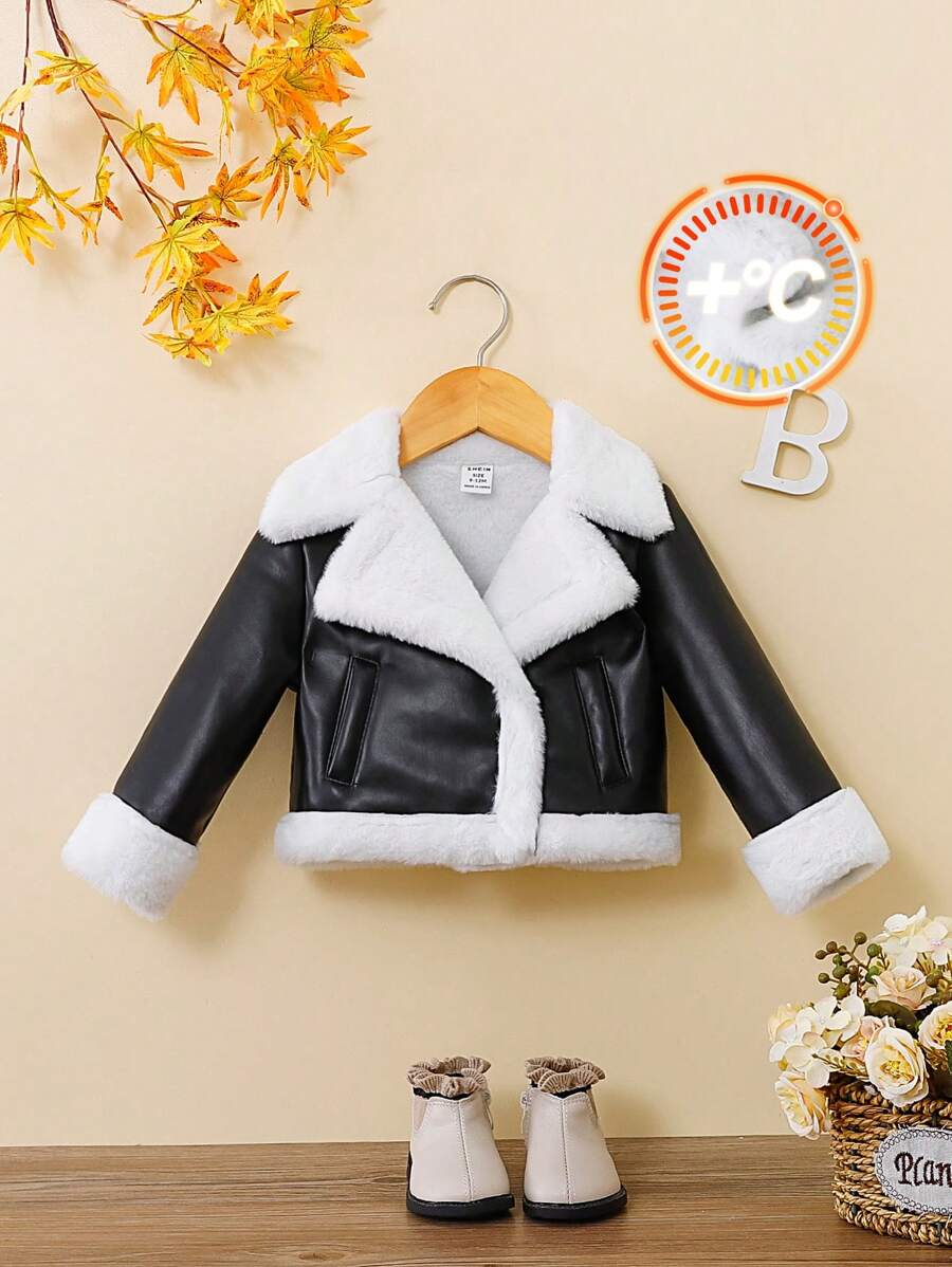 SHEIN Leuk en warm babymeisjesjack met fleecekraag, herfst/winter
