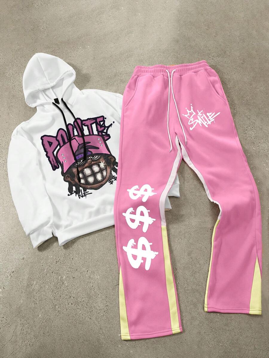 Manfinity Streetrush Completo uomo con felpa con cappuccio e grafica a cartone animato, stile hip hop
