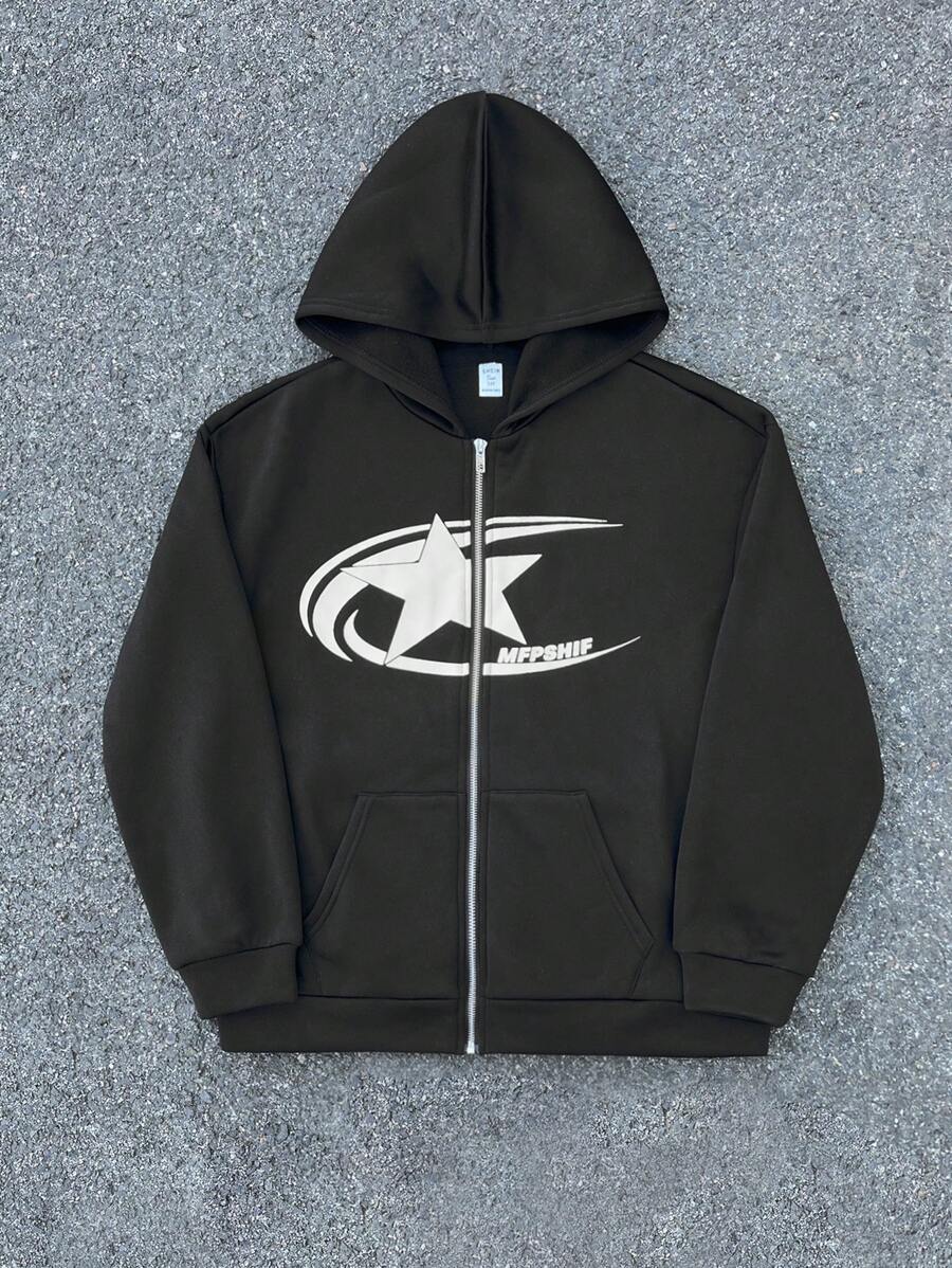 SHEIN Teen Boys 1pc Casual Sports Street Comfortable Versatile Warm Super Cost-Effective Loose Casual Hooded Large Logo Geometric Patterns Mid Split Mouse Pocket Hooded Sweatshirt;Renaissance;Autumn;Teenager;;Airport;Cocktail;Fall/Winter