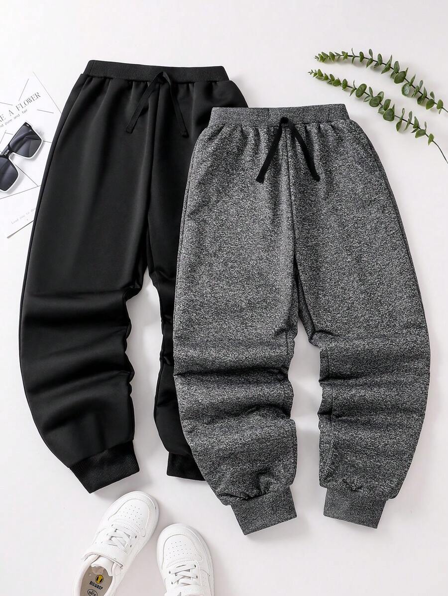 SHEIN Tween-Jungen Einfarbige Jogginghose mit lockerer Passform und Kordelzug in der Taille