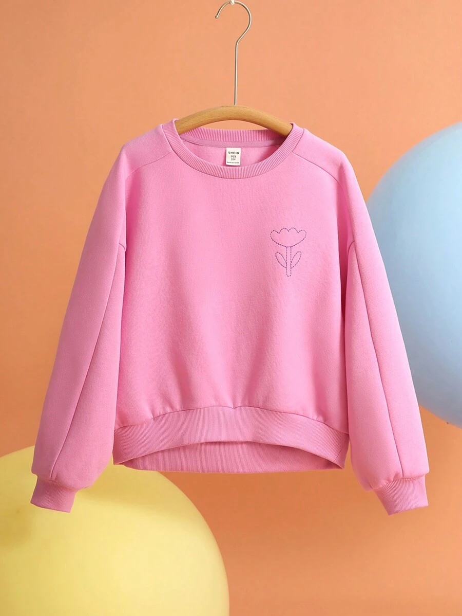 THE HAPPY LOOK Sudadera bordada, diseño minimalista casual de cuello redondo y unicolor, para uso diario