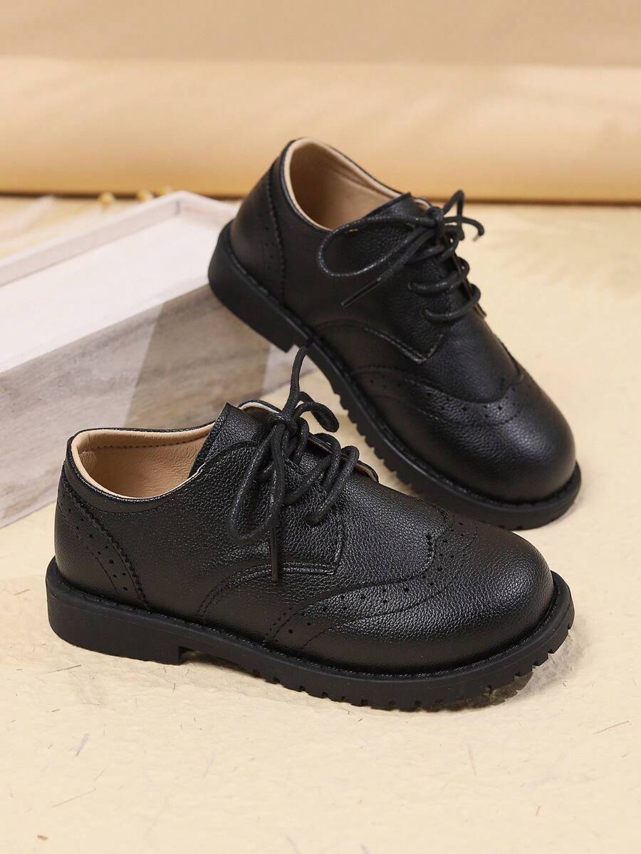 1 Pair Kids Casual Loafers, Simple Versatile British Style Lace Up Non-Slip Flats