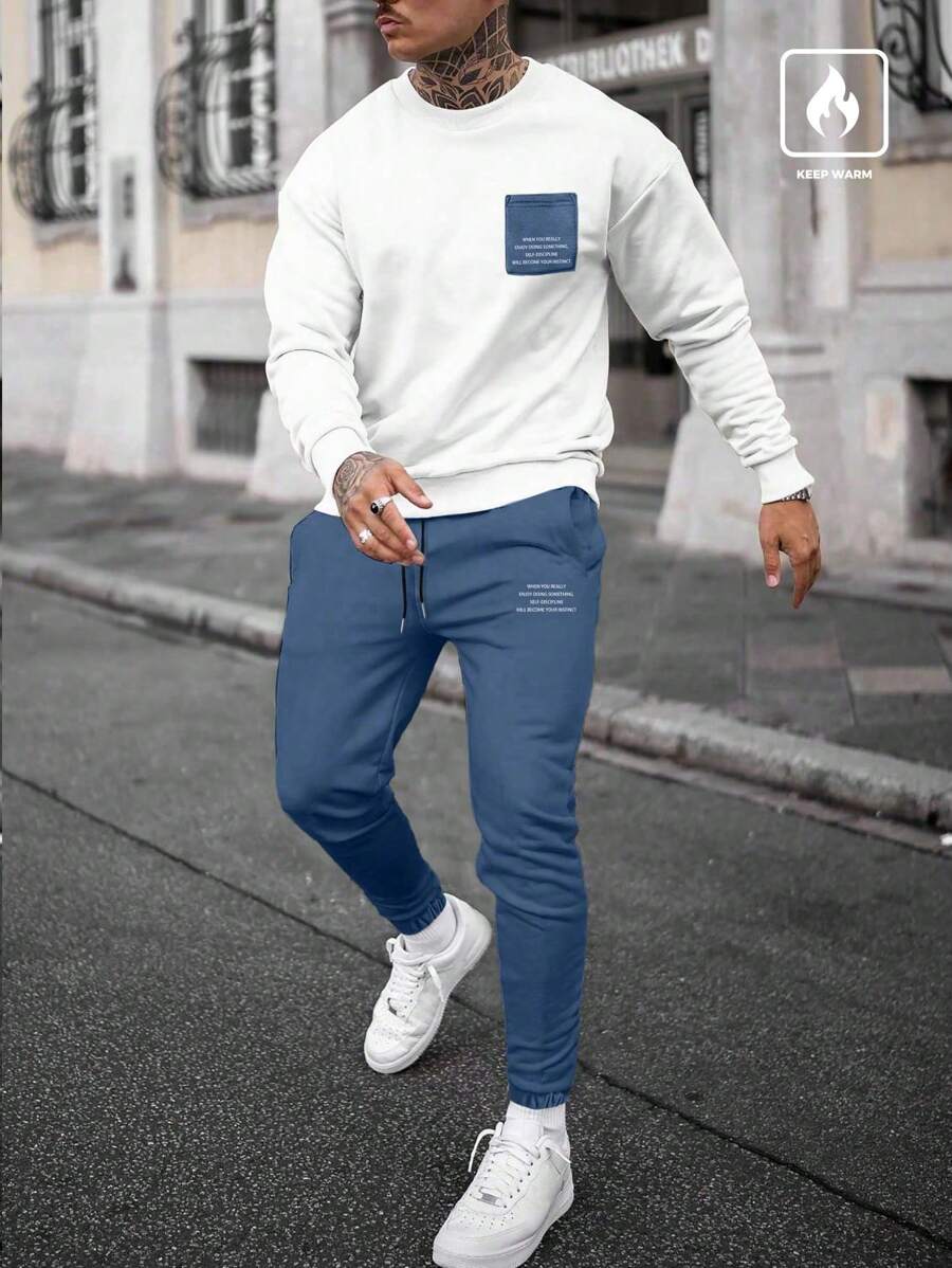 Manfinity Homme Men's Letter Print Long Sleeve Sweatshirt And Sweatpants Set