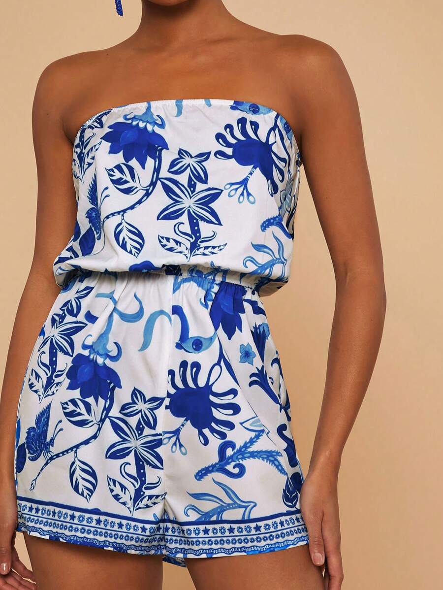 Travachic Women's Floral Print Bandeau Casual Jumpsuit