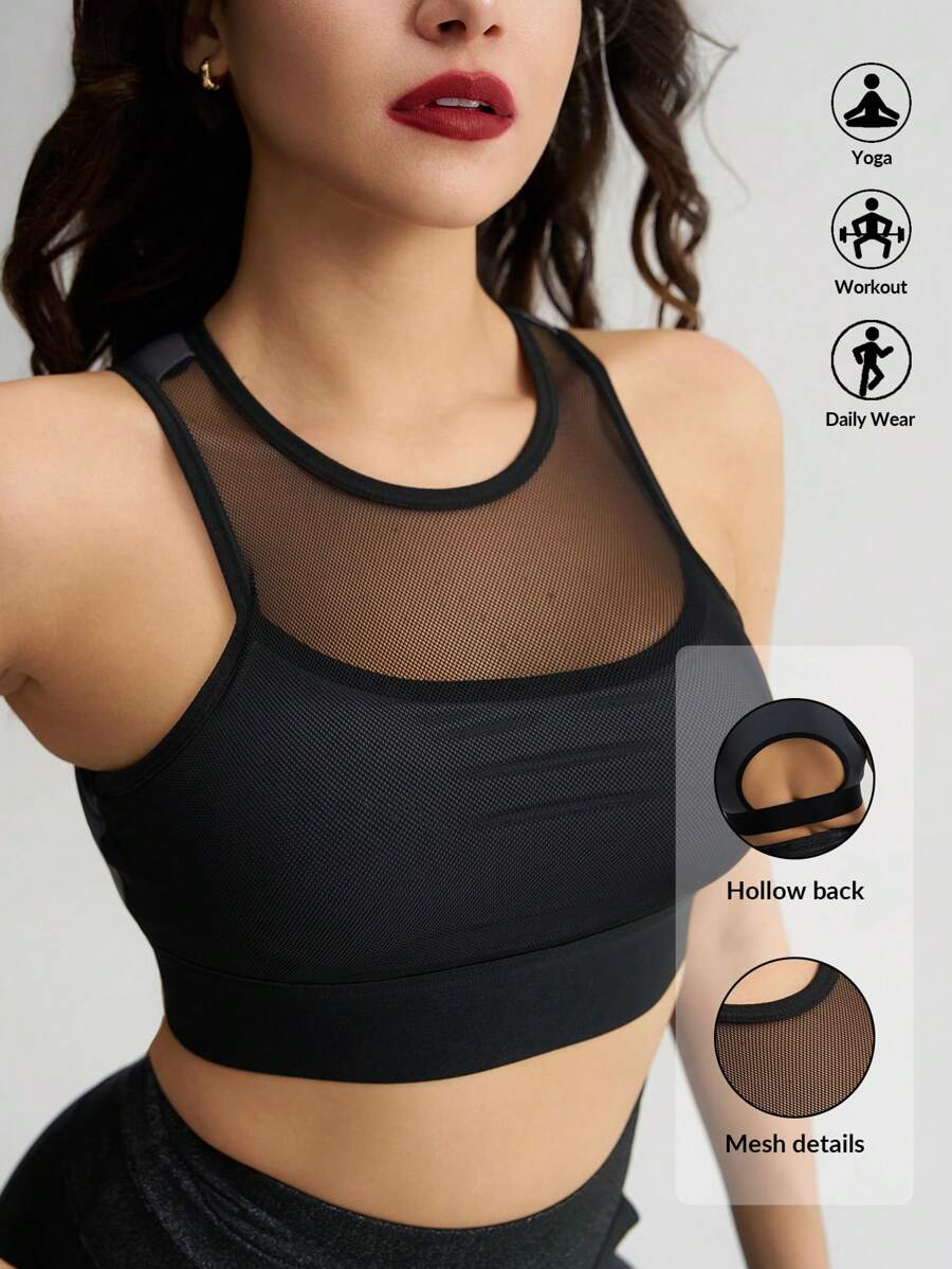 Menodora SHEIN Sport Women Solid Color Mesh Contrast Sports Bra For Workout And Daily Wear