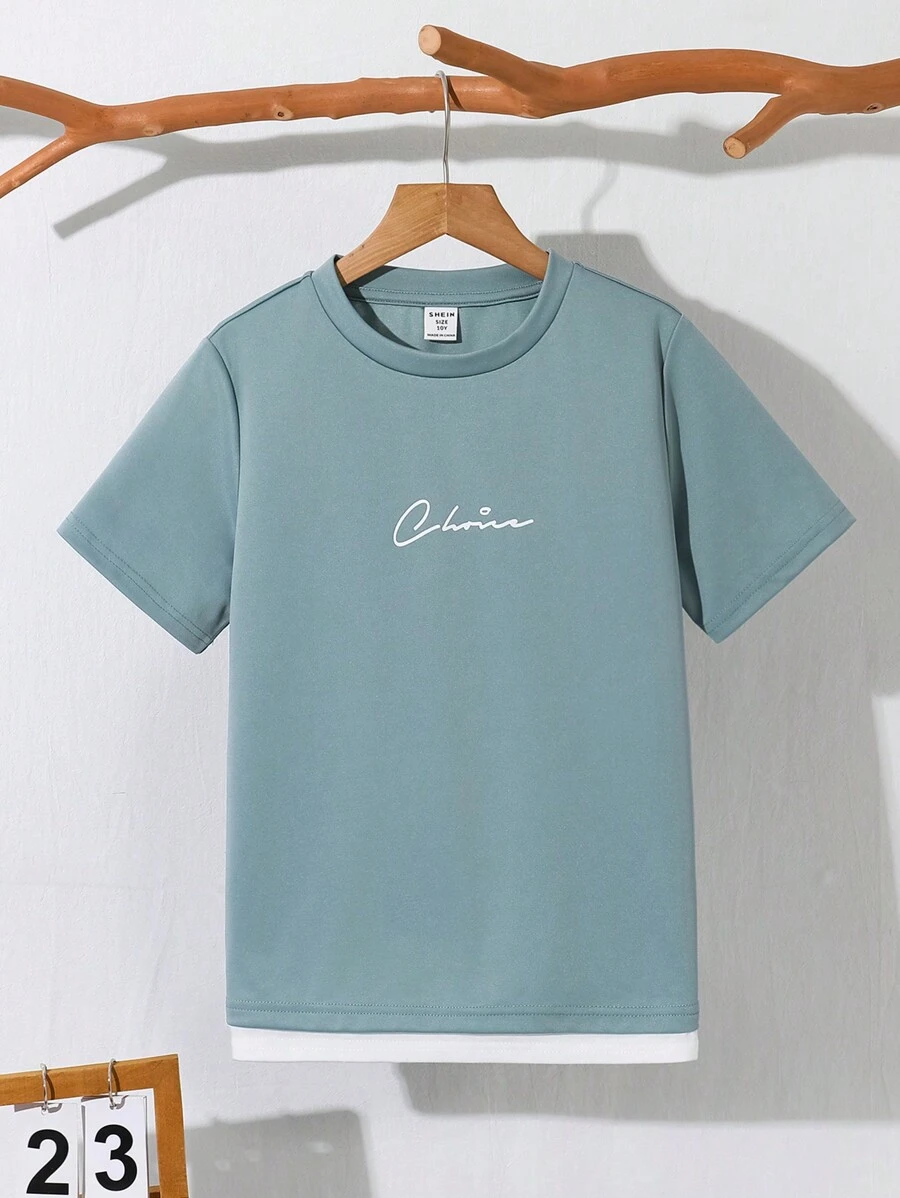 Camiseta de manga corta casual de 2 en 1 que se puede combinar con conjuntos de ropa de niños, para niños y adolescentes