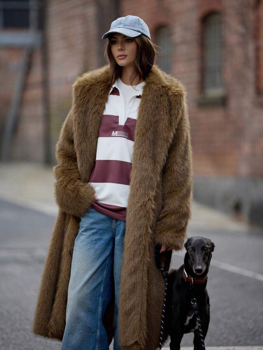 MISSGUIDED Cappotto invernale di lusso in pelliccia sintetica lunga, soffice come un orsetto teddy, morbido e caldo, cappotto pesante lungo, abito da esterno di designer per l'autunno
