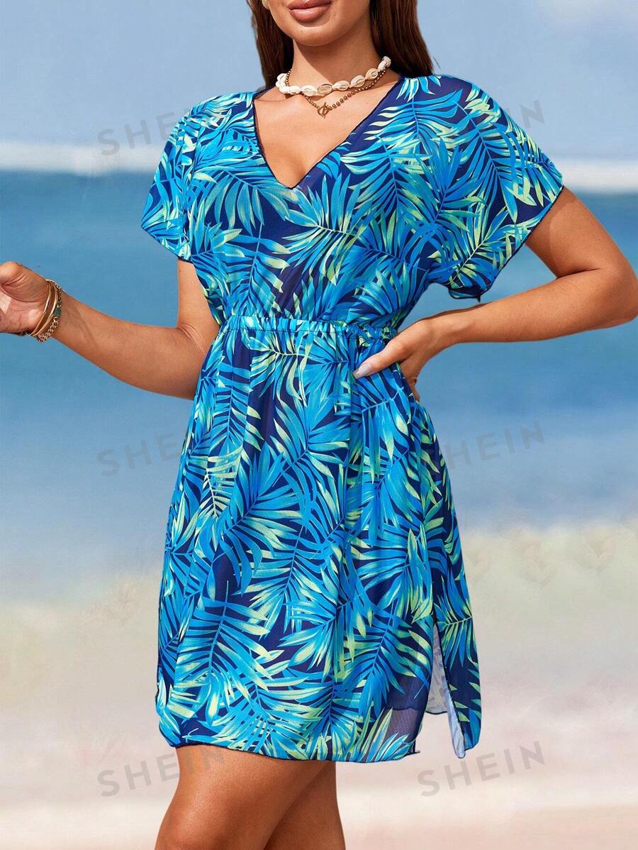 Swim Lushoire Vestido de playa de gasa con estampado de porcelana azul y blanco de estilo bohemio para el verano