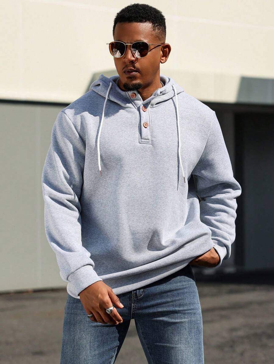 Manfinity Homme 1pc Men's Solid Color Drawstring Hoodie, Mature Casual Design, Autumn