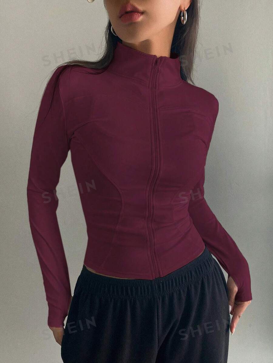 DAZY Chaqueta ajustada de manga larga de felpa fina de unicolor y casual para mujer