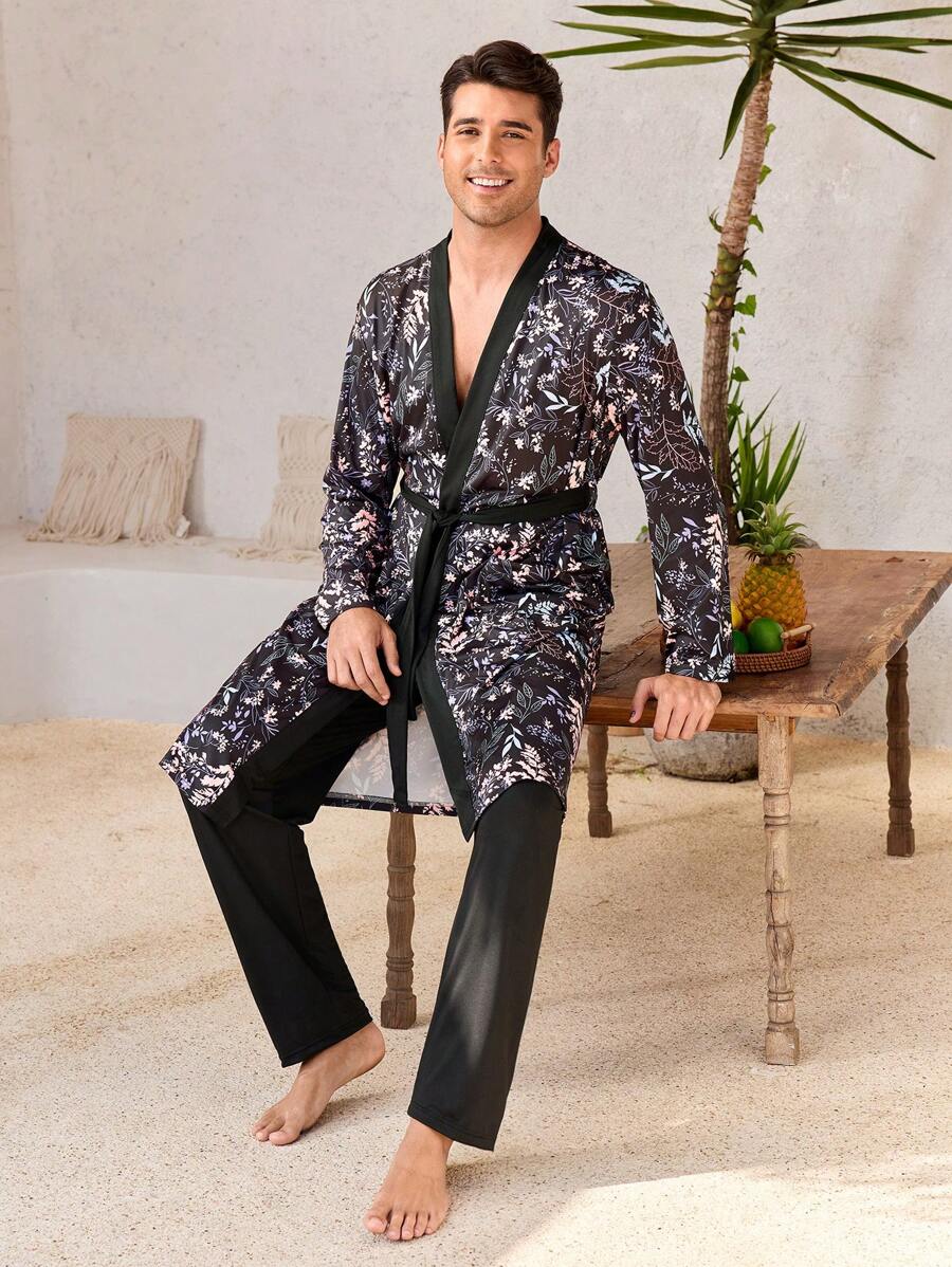 Manfinity ChillVibe Herren Zuhause Set (Bademantel + Hose)