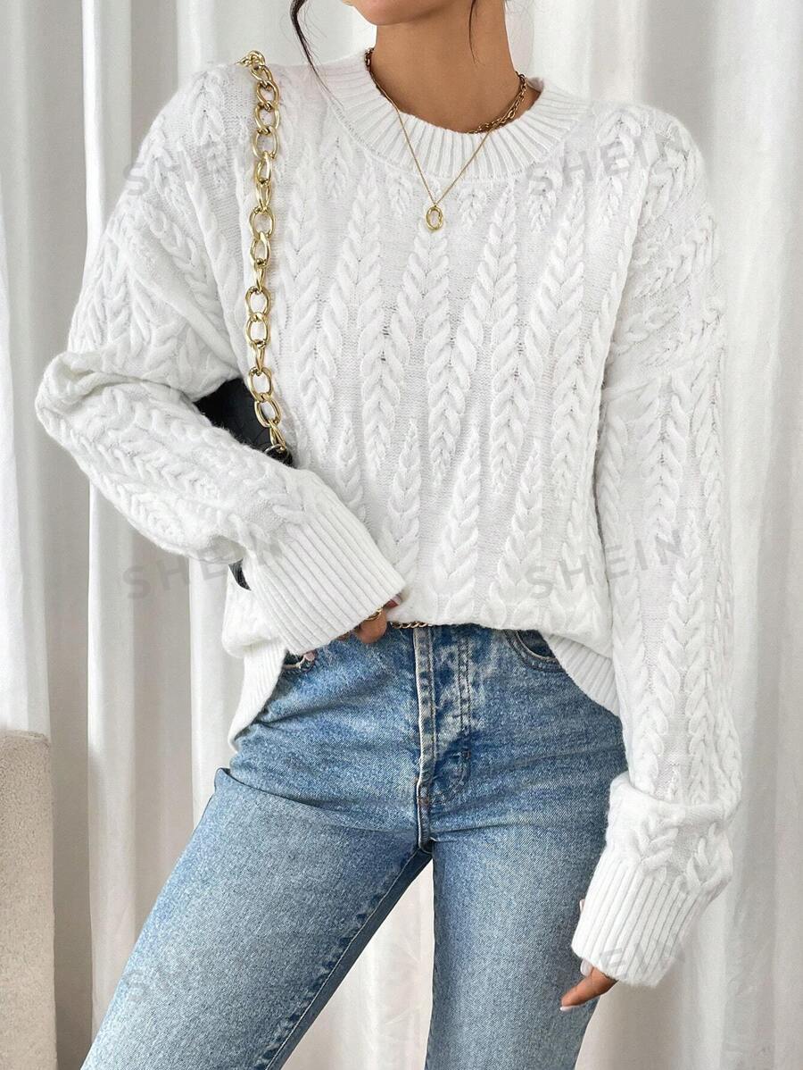 Chiquease Blusa de mujer de unicolor, cuello redondo, manga larga, estilo casual