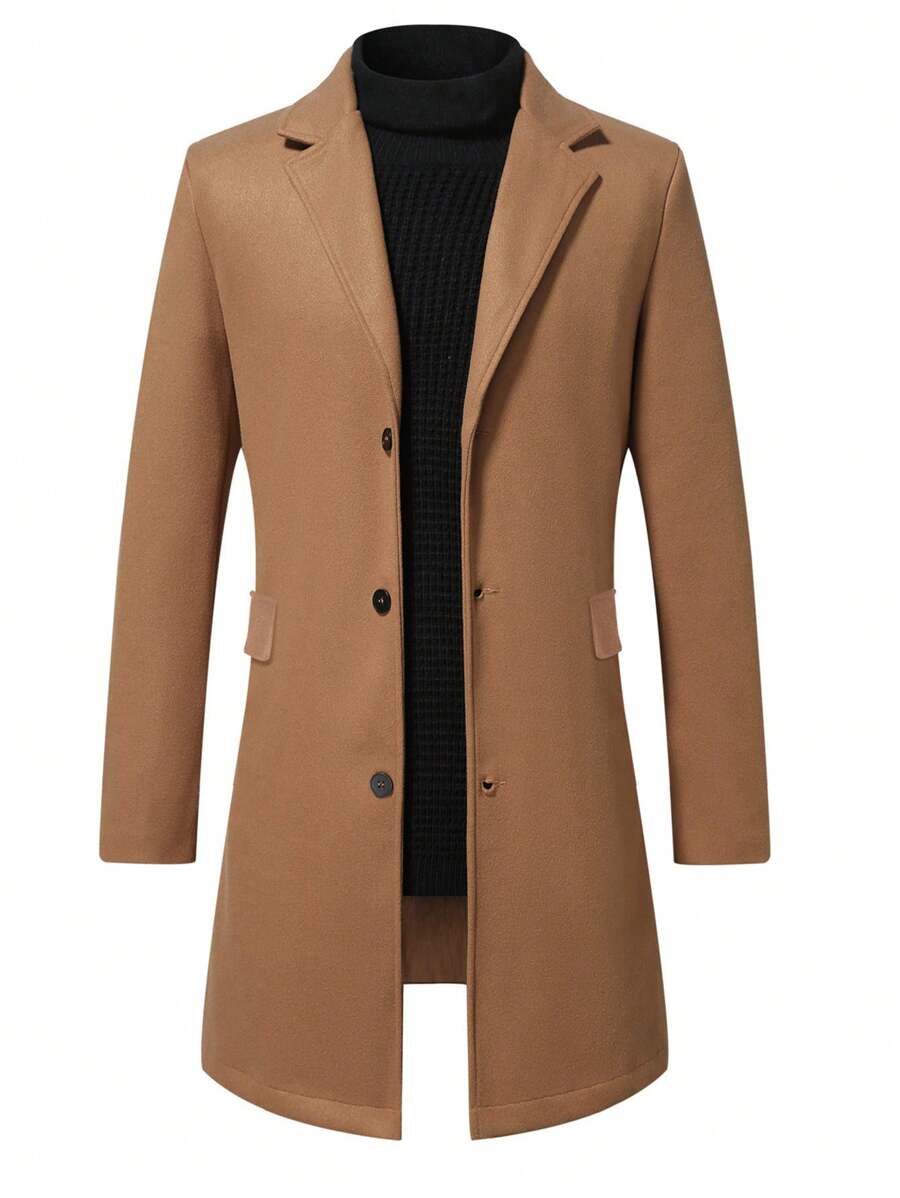 Manfinity Homme Abrigo informal de solapa y abotonado simple para uso diario para hombres de talla grande, para otoño