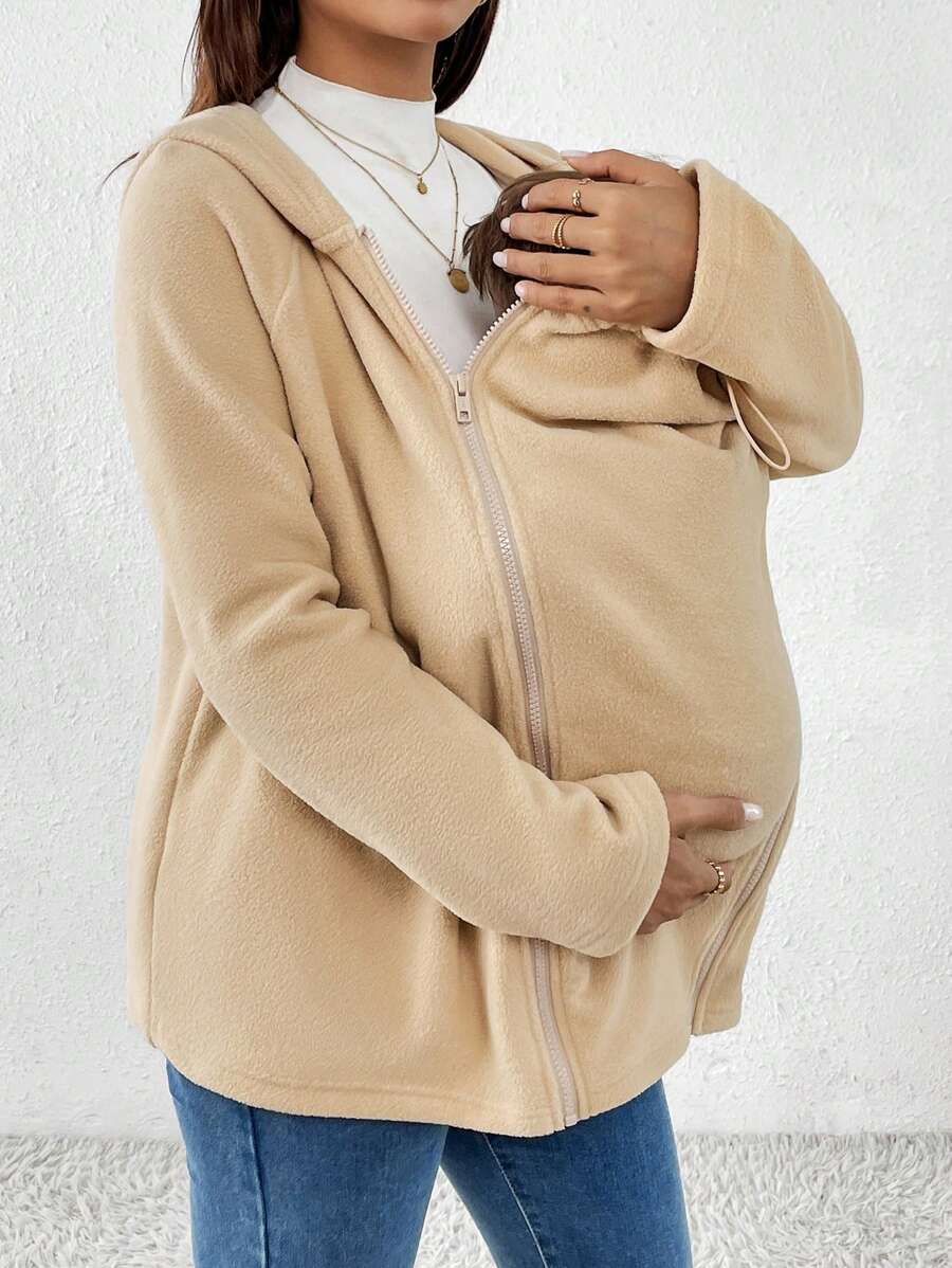 SHEIN Manteau de maternité 3 en 1 avec garniture bouclée et capuche kangourou, veste matelassée chaude et vêtement d'extérieur pour femmes enceintes, automne/hiver