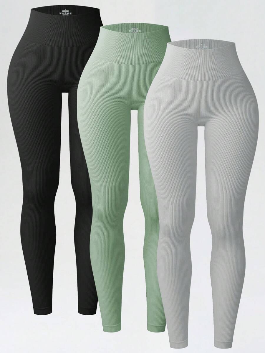 Yoga Sxy Women's Solid Color High Waist Simple Casual Seamless Elastic Sports Leggings