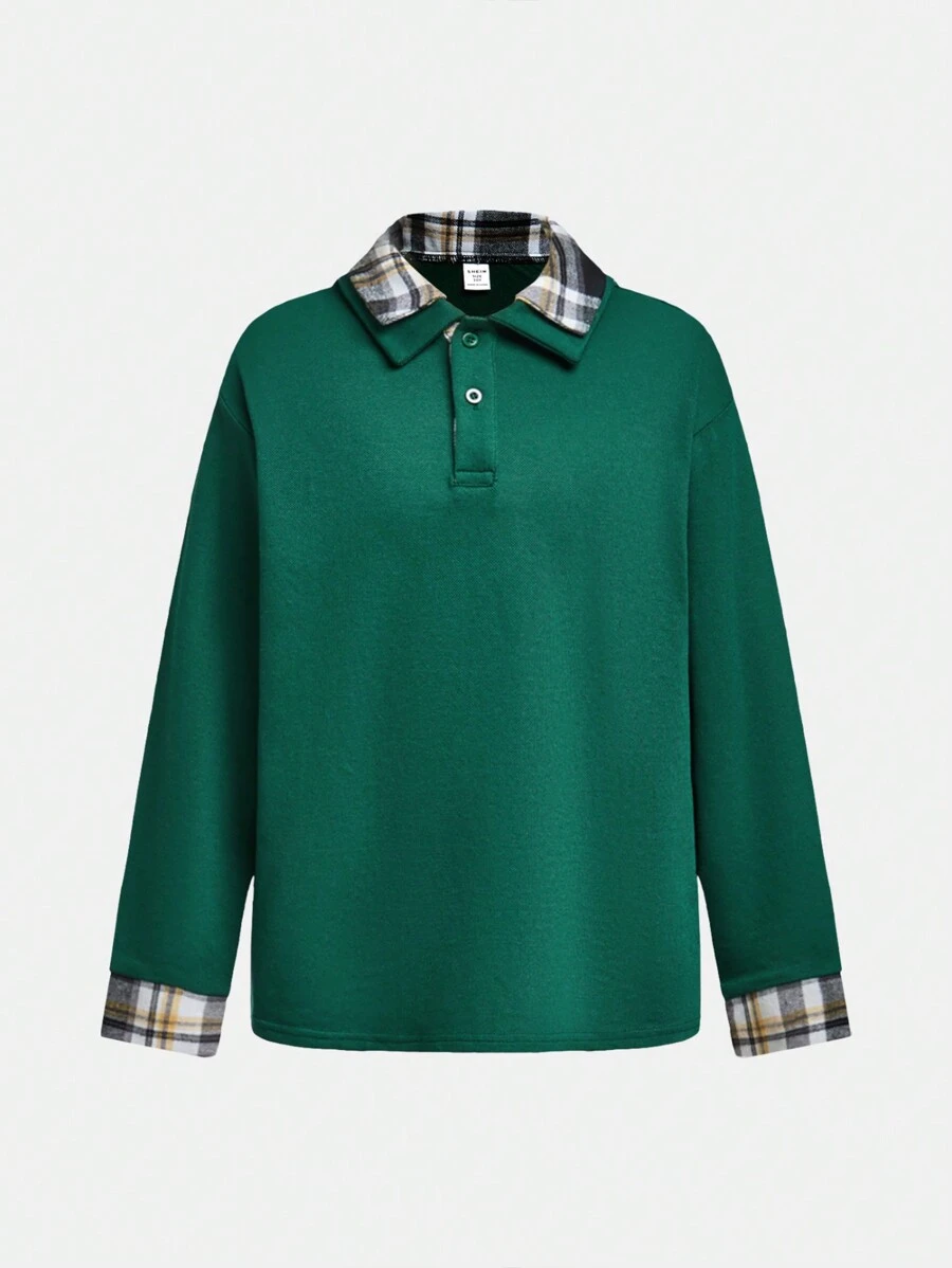 Tween Boys' Casual Plaid Collar Long Sleeve Knit Polo Shirt, Christmas Green